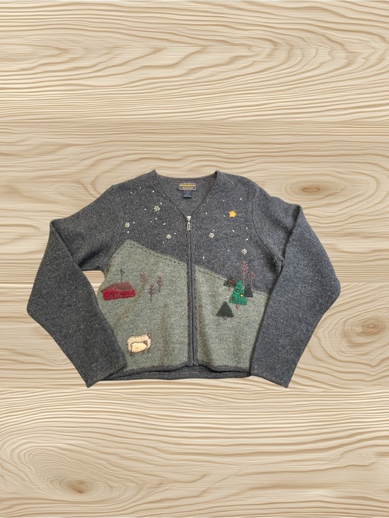 Woolrich Sweaters - Woolrich Vintage Farm & Winter Scene Embroidered Zip-Up Cardigan S